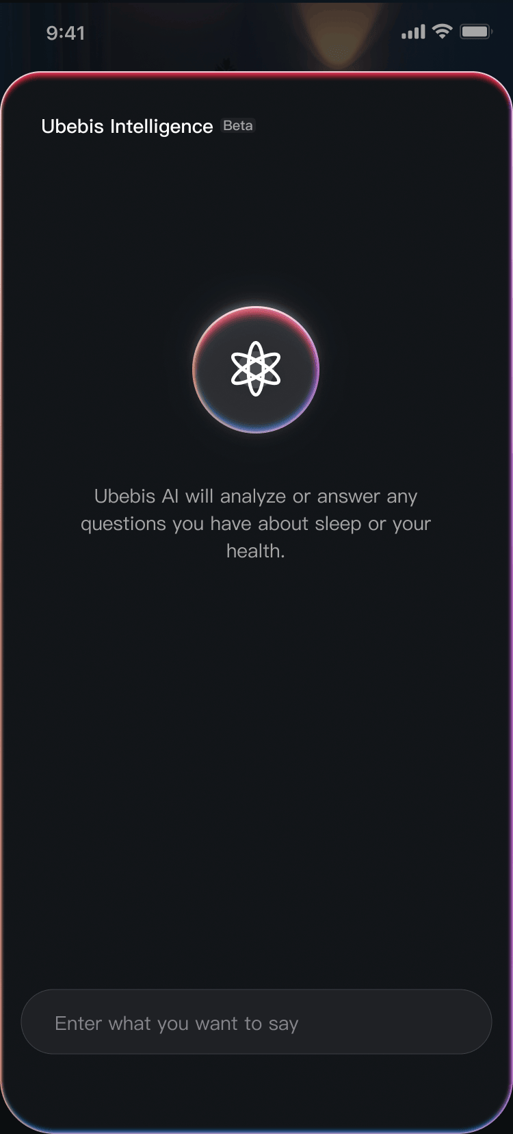 Ubebis Intelligence conversational health assistant interface